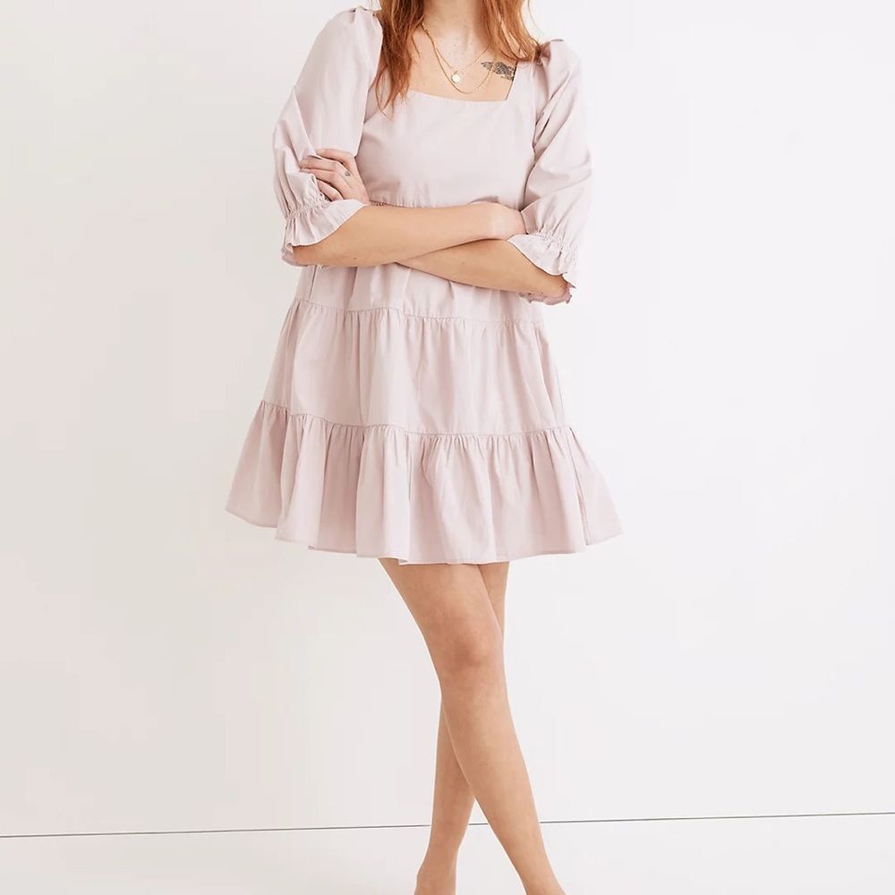 Madewell Blush Pink Square Neck Tiered Mini Dress